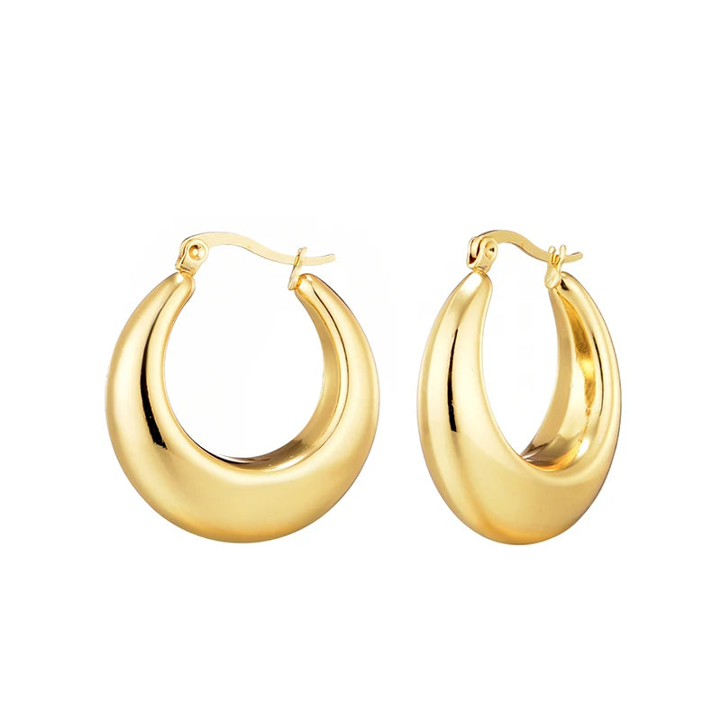 Fashion Glossy Stainless Steel U Shape Hoop Earrings For Women Gold Color Thick Geometric Ear Buckle Huggie Jewelry Earrings