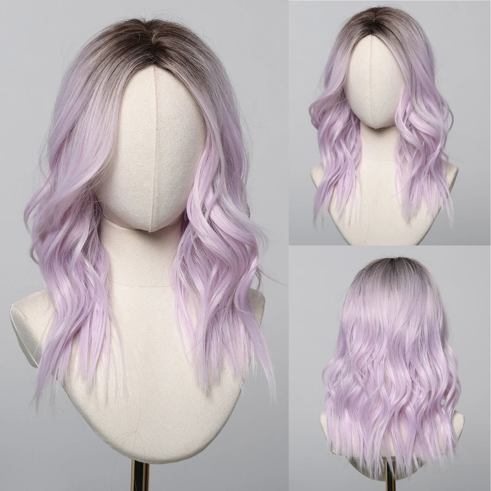 HENRY MARGU Medium Length Wavy Synthetic Hair Wig for Women Black Wavy Fake Hair Middle Part Daily Club Wigs High Temperature