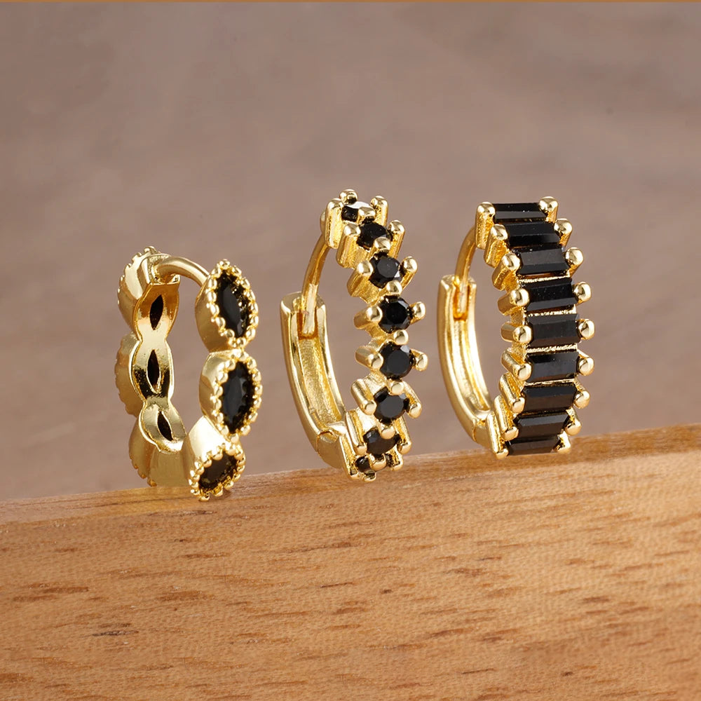 3PCS Dainty Stainless Steel Horse Eye Zircon Round Small Hoop Earrings Set For Women Fashion Huggie Women's Jewelry pendientes