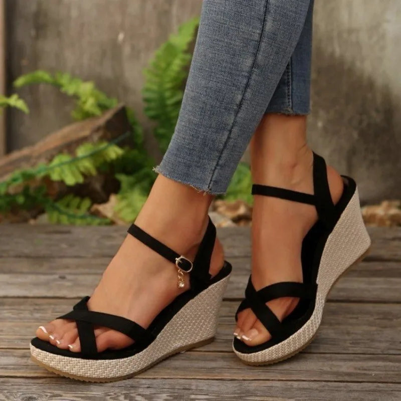 New Summer Fashion Sandals, Wedge-heeled Waterproof Platform, Thick-soled Roman Platform-soled Sandals, Large Size Women's Shoes