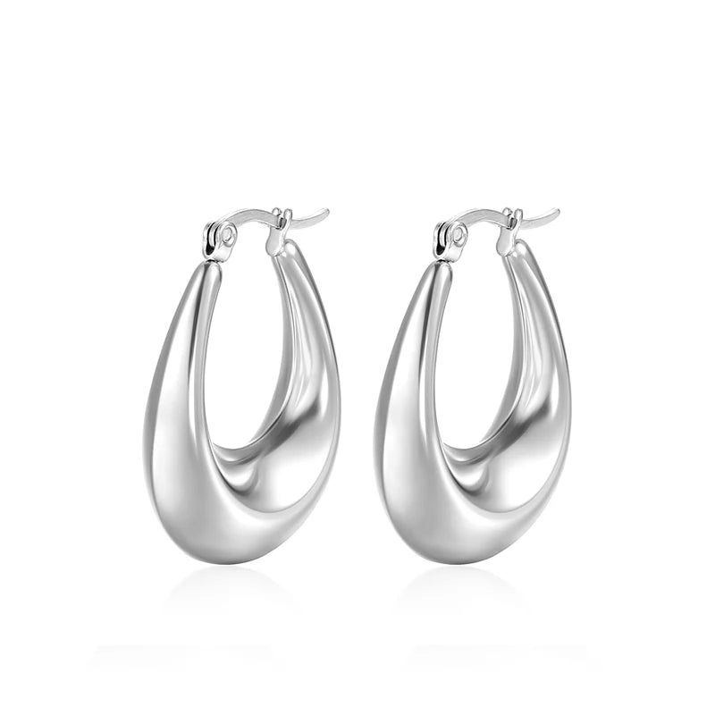 Fashion Glossy Stainless Steel U Shape Hoop Earrings For Women Gold Color Thick Geometric Ear Buckle Huggie Jewelry Earrings