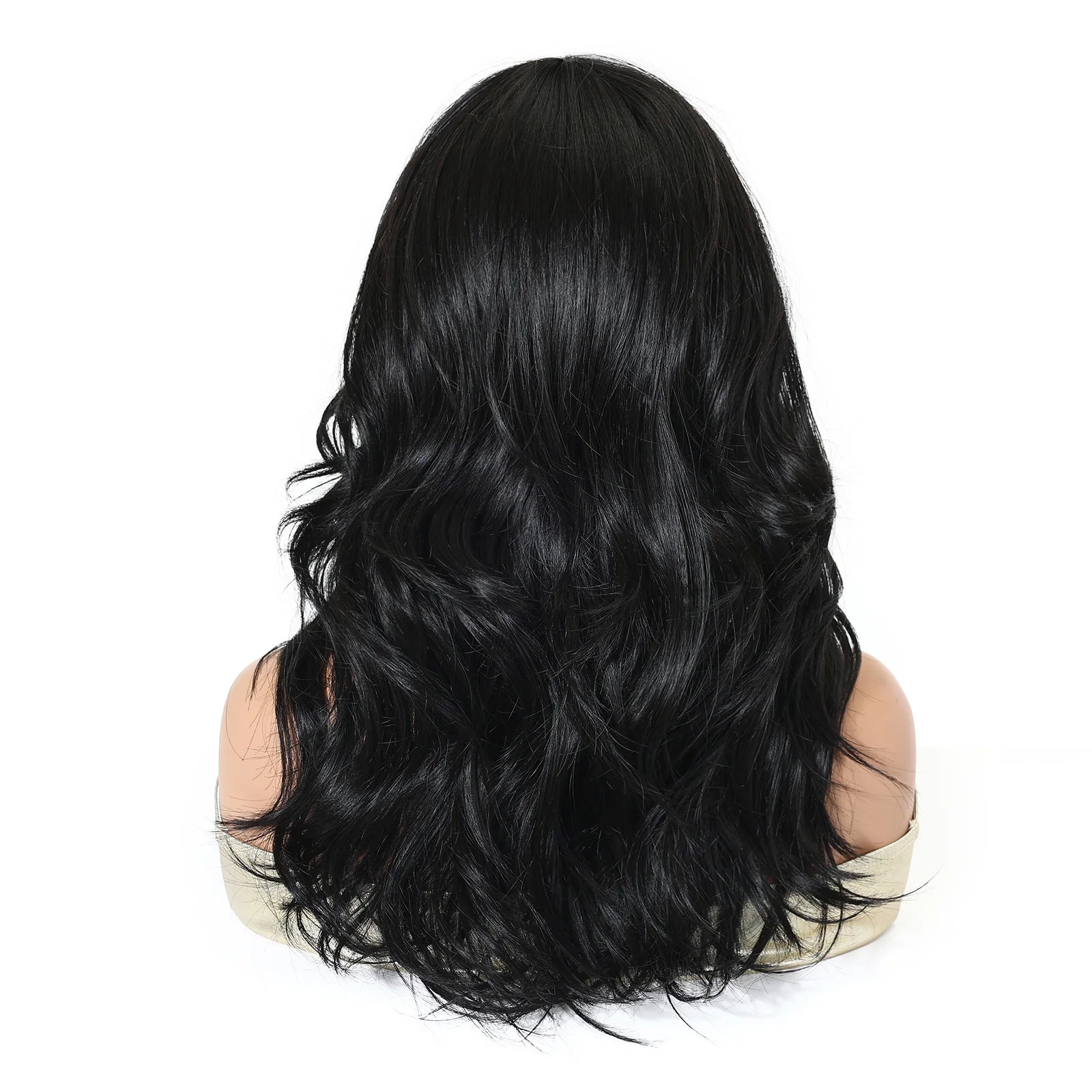 HENRY MARGU Medium Length Wavy Synthetic Hair Wig for Women Black Wavy Fake Hair Middle Part Daily Club Wigs High Temperature