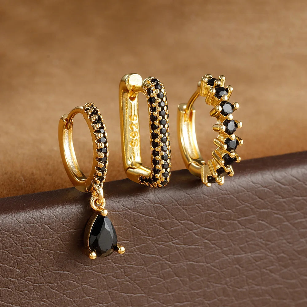 3PCS Dainty Stainless Steel Horse Eye Zircon Round Small Hoop Earrings Set For Women Fashion Huggie Women's Jewelry pendientes