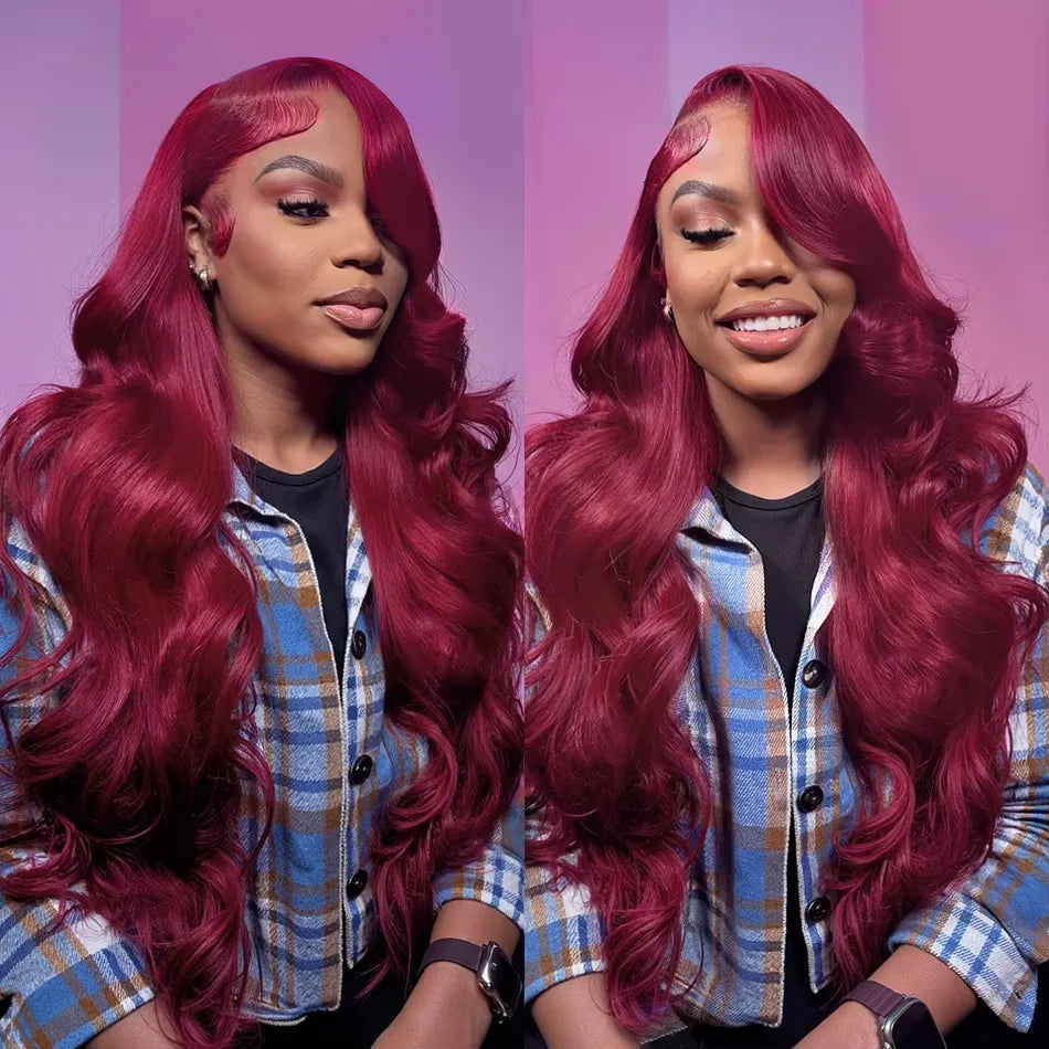 Burgundy 13x6 HD Lace Frontal Human Hair Wig Straight wig 13x4 Lace Front Human Hair Wigs For Women 99J Colored 200 High Density
