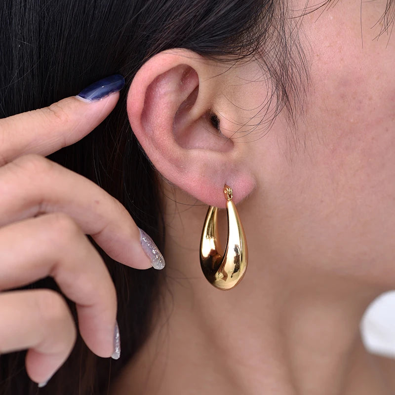 Fashion Glossy Stainless Steel U Shape Hoop Earrings For Women Gold Color Thick Geometric Ear Buckle Huggie Jewelry Earrings