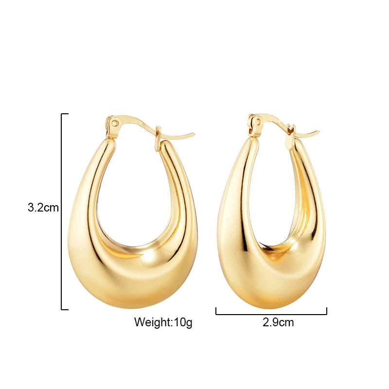 Fashion Glossy Stainless Steel U Shape Hoop Earrings For Women Gold Color Thick Geometric Ear Buckle Huggie Jewelry Earrings