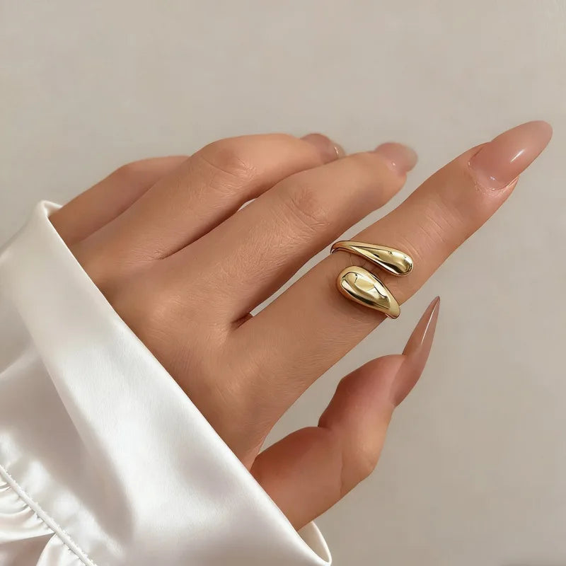 2Pcs Vintage Chunky Waterdrop Bangle Ring Set For Women Fashion Simple Geometric Thick Jewelry Set Trendy Party Jewelry Gift
