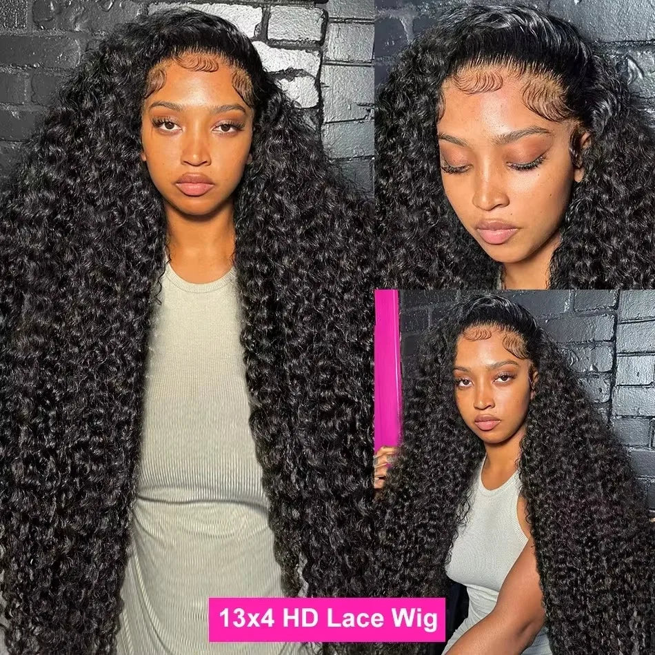 Water Deep Wave 13x6 13x4 HD Lace Front Human Hair Wig Curly 360 HD Transparent Lace Frontal Brazilian Wigs For Women 30 40 Inch