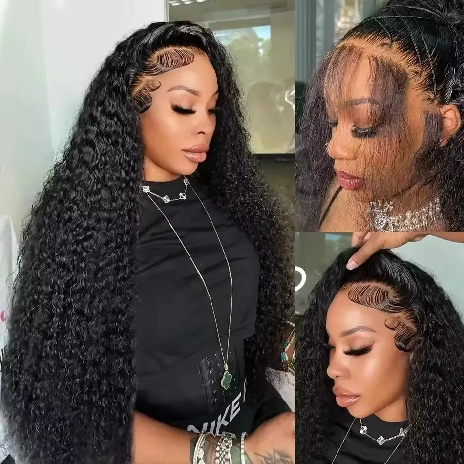 Water Deep Wave 13x6 13x4 HD Lace Front Human Hair Wig Curly 360 HD Transparent Lace Frontal Brazilian Wigs For Women 30 40 Inch