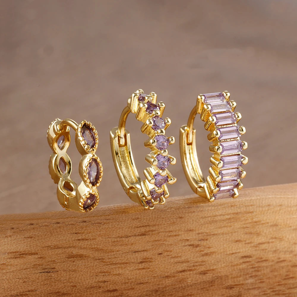 3PCS Dainty Stainless Steel Horse Eye Zircon Round Small Hoop Earrings Set For Women Fashion Huggie Women's Jewelry pendientes