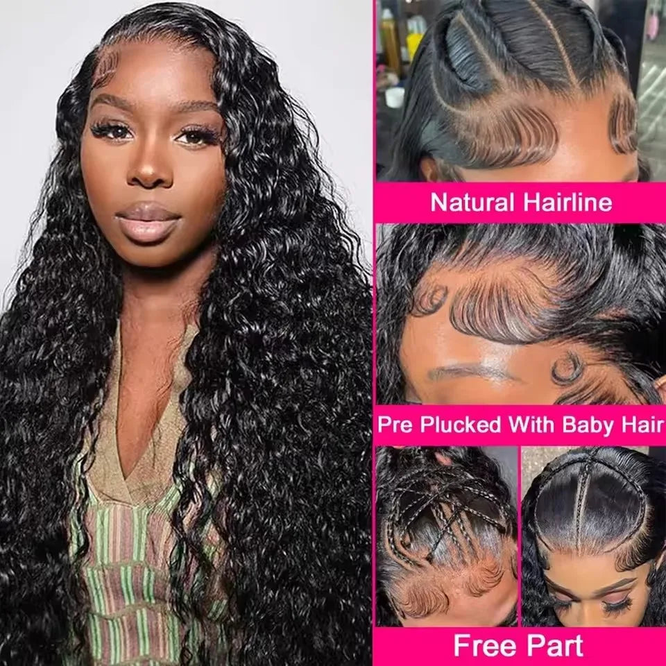 Water Deep Wave 13x6 13x4 HD Lace Front Human Hair Wig Curly 360 HD Transparent Lace Frontal Brazilian Wigs For Women 30 40 Inch
