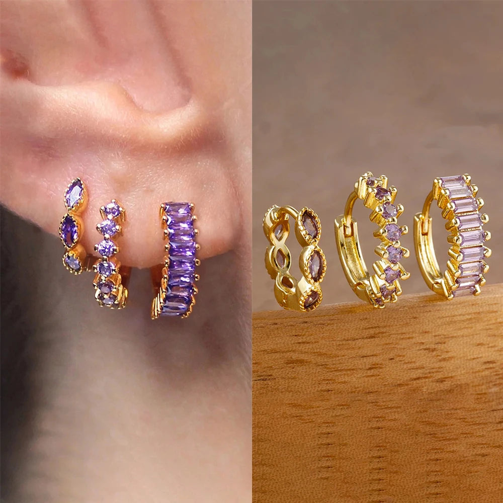 3PCS Dainty Stainless Steel Horse Eye Zircon Round Small Hoop Earrings Set For Women Fashion Huggie Women's Jewelry pendientes