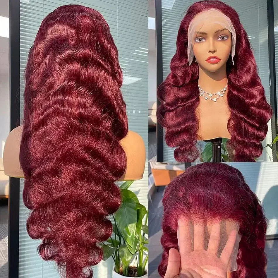 Burgundy 13x6 HD Lace Frontal Human Hair Wig Straight wig 13x4 Lace Front Human Hair Wigs For Women 99J Colored 200 High Density