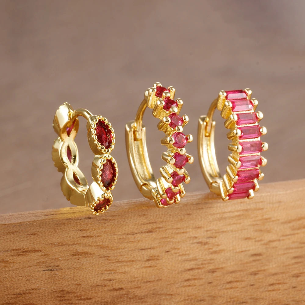 3PCS Dainty Stainless Steel Horse Eye Zircon Round Small Hoop Earrings Set For Women Fashion Huggie Women's Jewelry pendientes