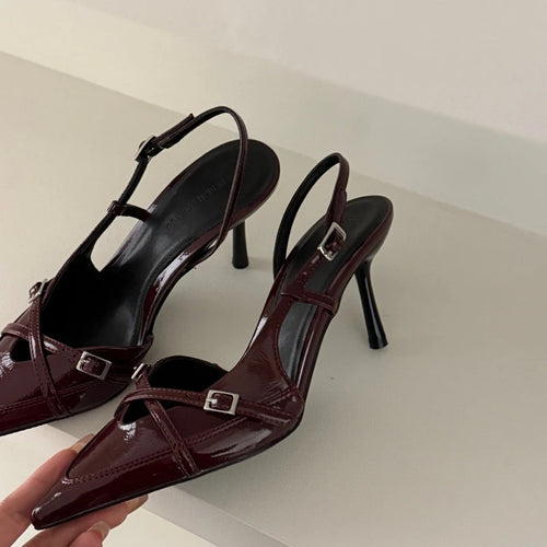 2026 New Women's Sandals Fashionable Buckle Designer Summer Elegant Pointed Toe High Heels Outdoor Banquet Open-Heel Shoes