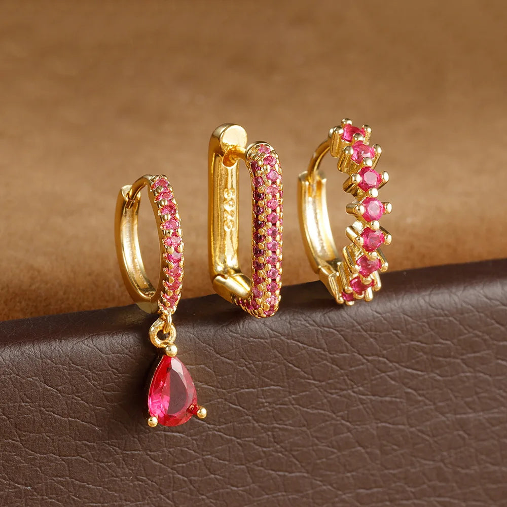 3PCS Dainty Stainless Steel Horse Eye Zircon Round Small Hoop Earrings Set For Women Fashion Huggie Women's Jewelry pendientes