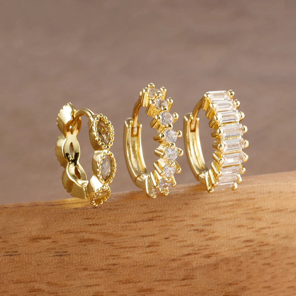 3PCS Dainty Stainless Steel Horse Eye Zircon Round Small Hoop Earrings Set For Women Fashion Huggie Women's Jewelry pendientes