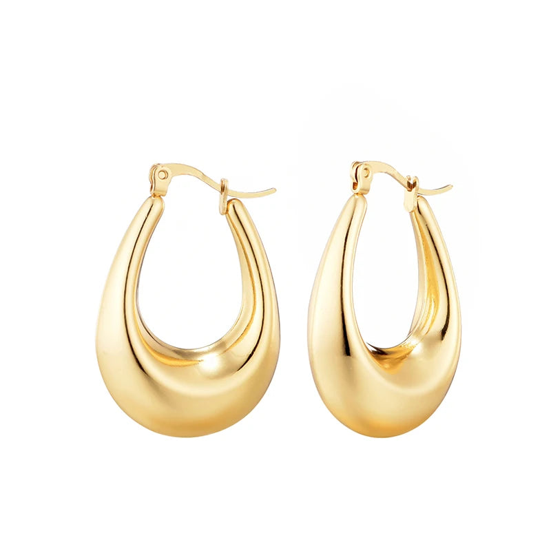 Fashion Glossy Stainless Steel U Shape Hoop Earrings For Women Gold Color Thick Geometric Ear Buckle Huggie Jewelry Earrings