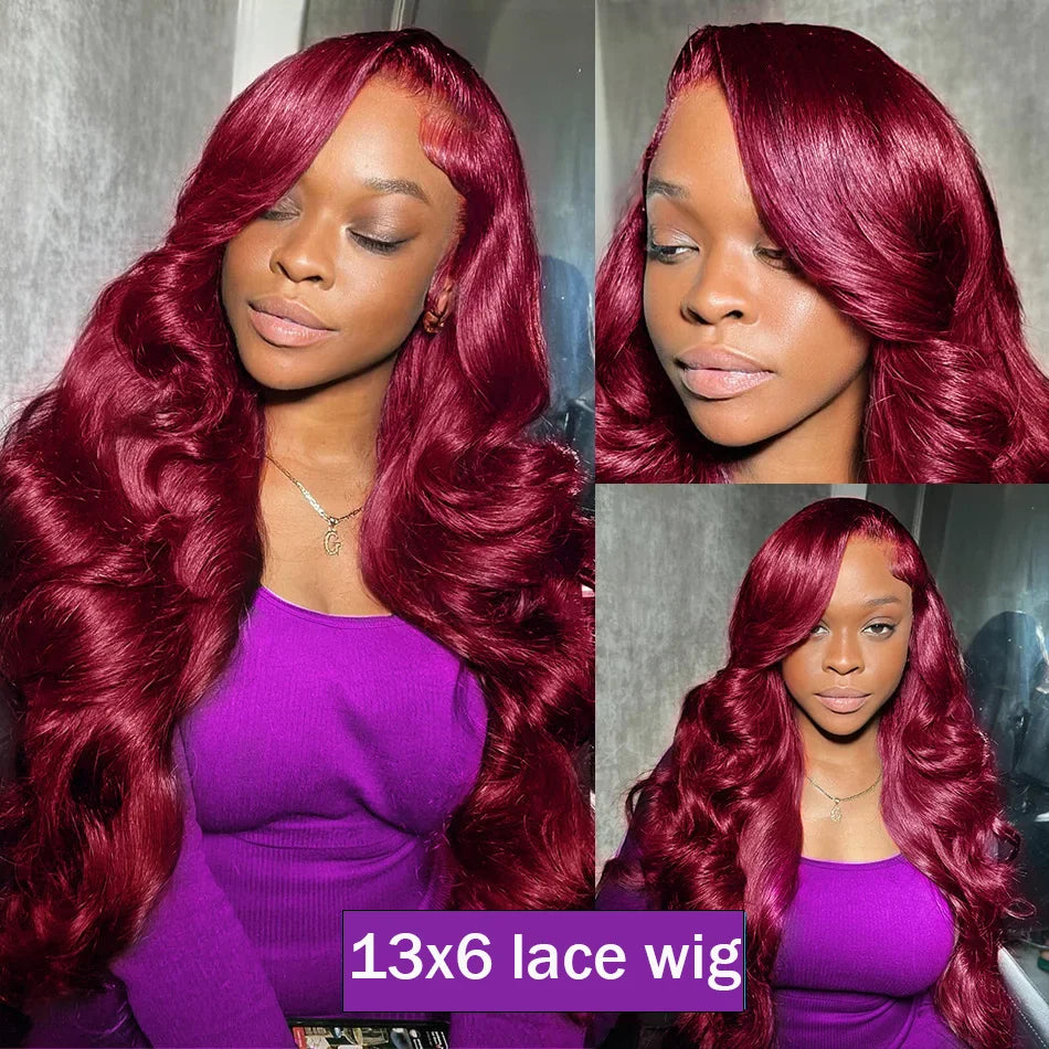 Burgundy 13x6 HD Lace Frontal Human Hair Wig Straight wig 13x4 Lace Front Human Hair Wigs For Women 99J Colored 200 High Density