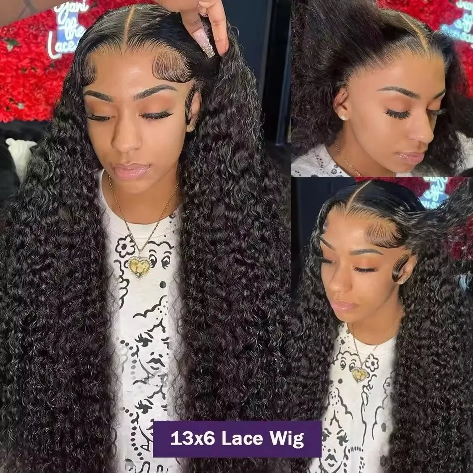 Water Deep Wave 13x6 13x4 HD Lace Front Human Hair Wig Curly 360 HD Transparent Lace Frontal Brazilian Wigs For Women 30 40 Inch